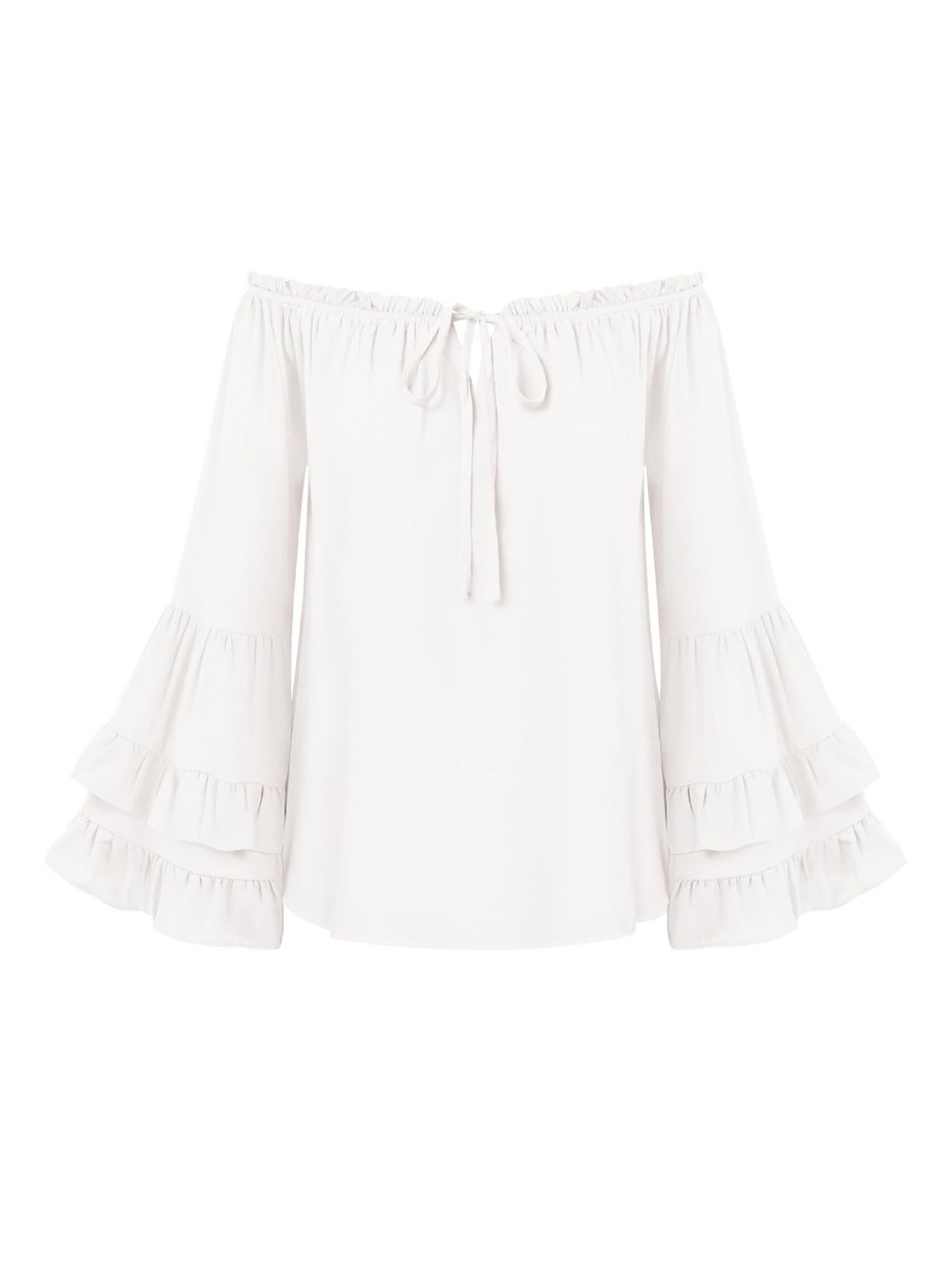 Off-Shoulder White Ruffle Bell Sleeve Top
